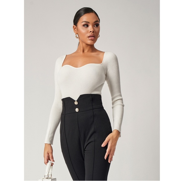 Rouge! Sweaters - White Rib Knit Sweetheart Sweater Top